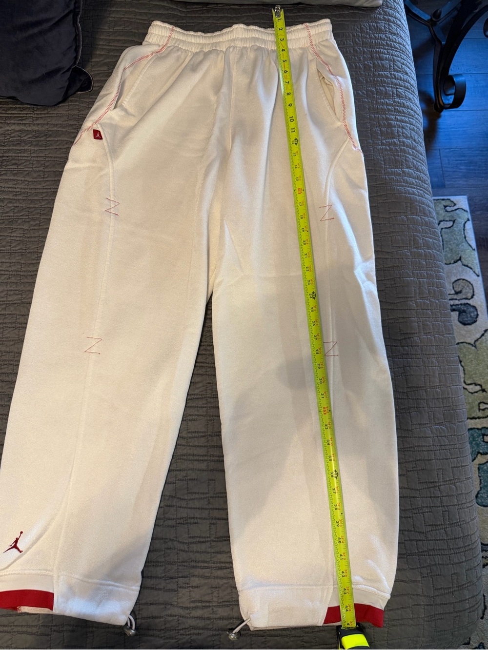 Jordan White Sweatpants with Red Accents